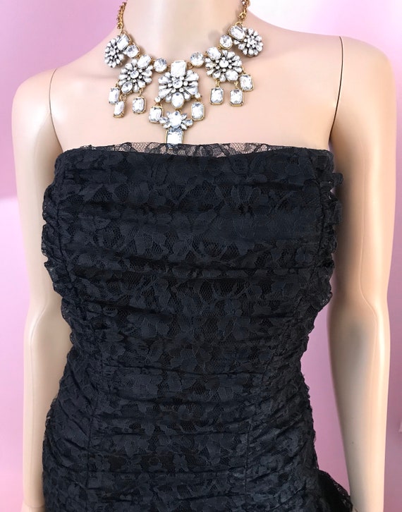 Vintage 80s Black Lace Dress.80s Strapless Dress.… - image 2