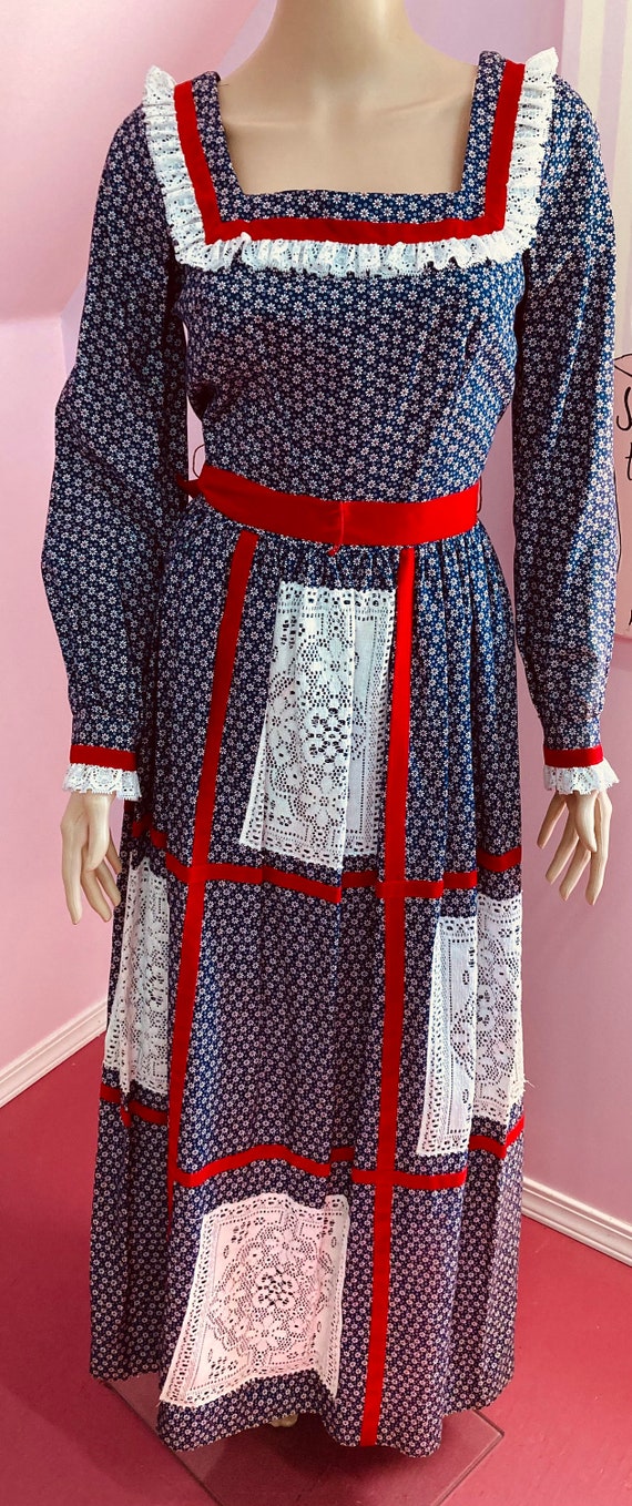 Vintage 70s Prairie Dress. Red, White & Blue Dres… - image 2
