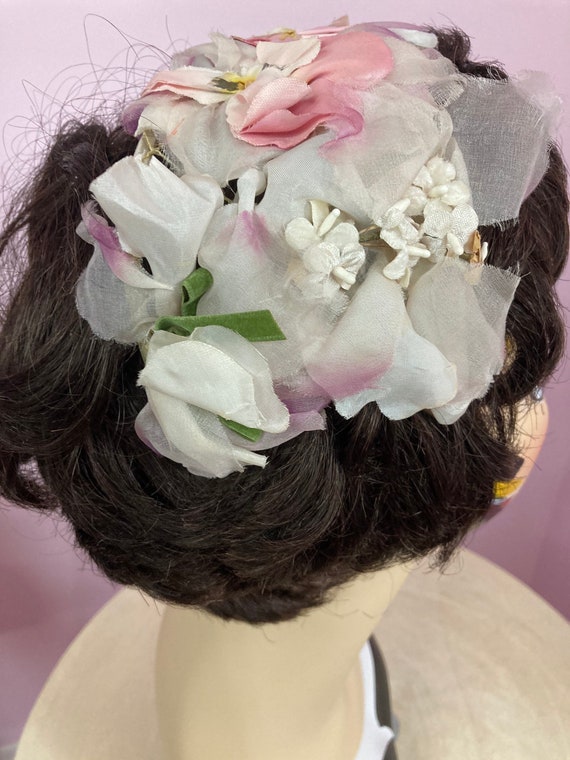 Vintage 50s Pink Pansy Whimsy Headband Hat. Fancy… - image 7
