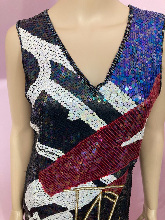 Vintage 80s Beaded Jazz Dress. 20s Style Bead Dre… - image 3