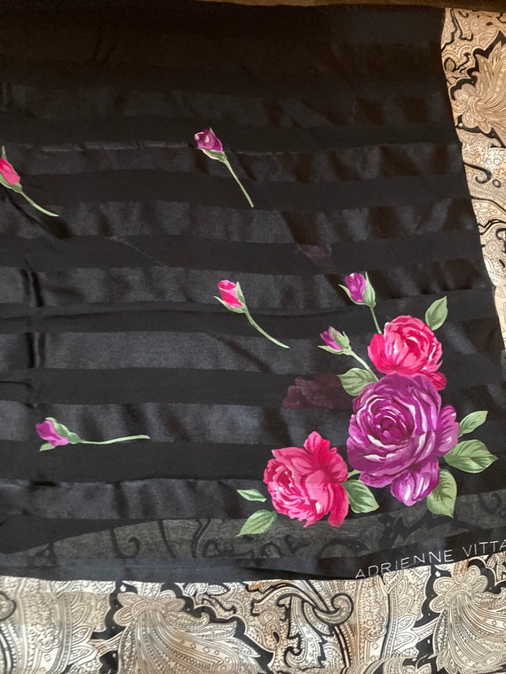 Vintage 80s Adrienne Vittadini Silk Scarf. Black … - image 8