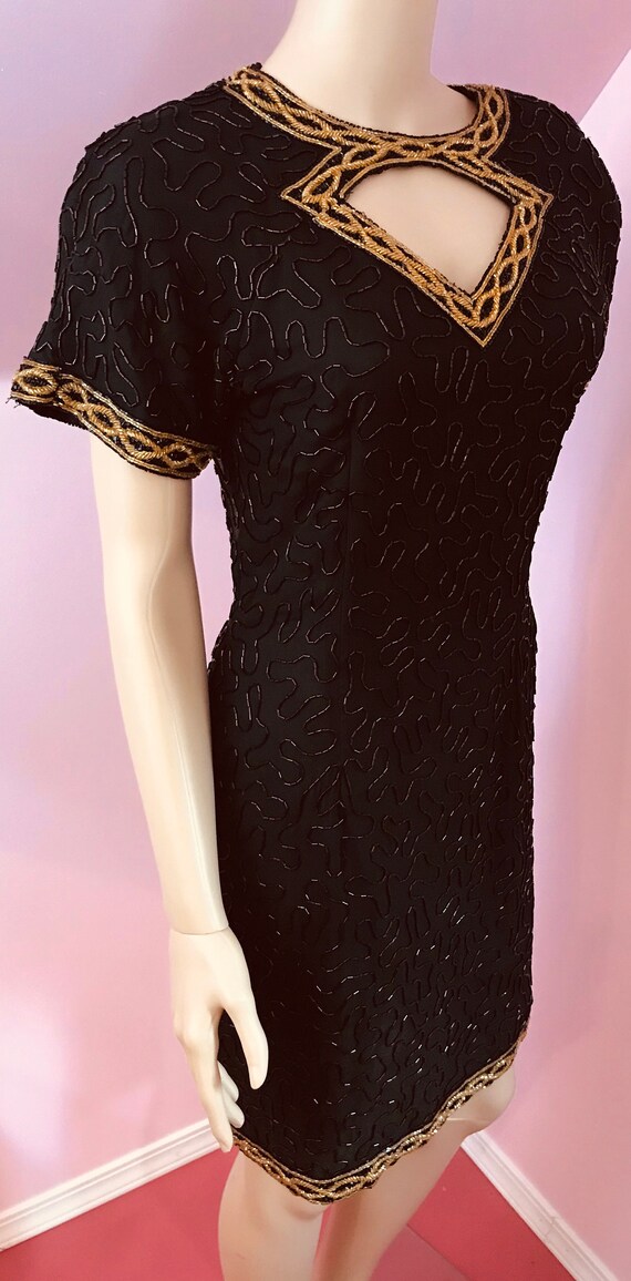 Vintage 80s Beaded Dress.Black Beaded Dress.Black… - image 7