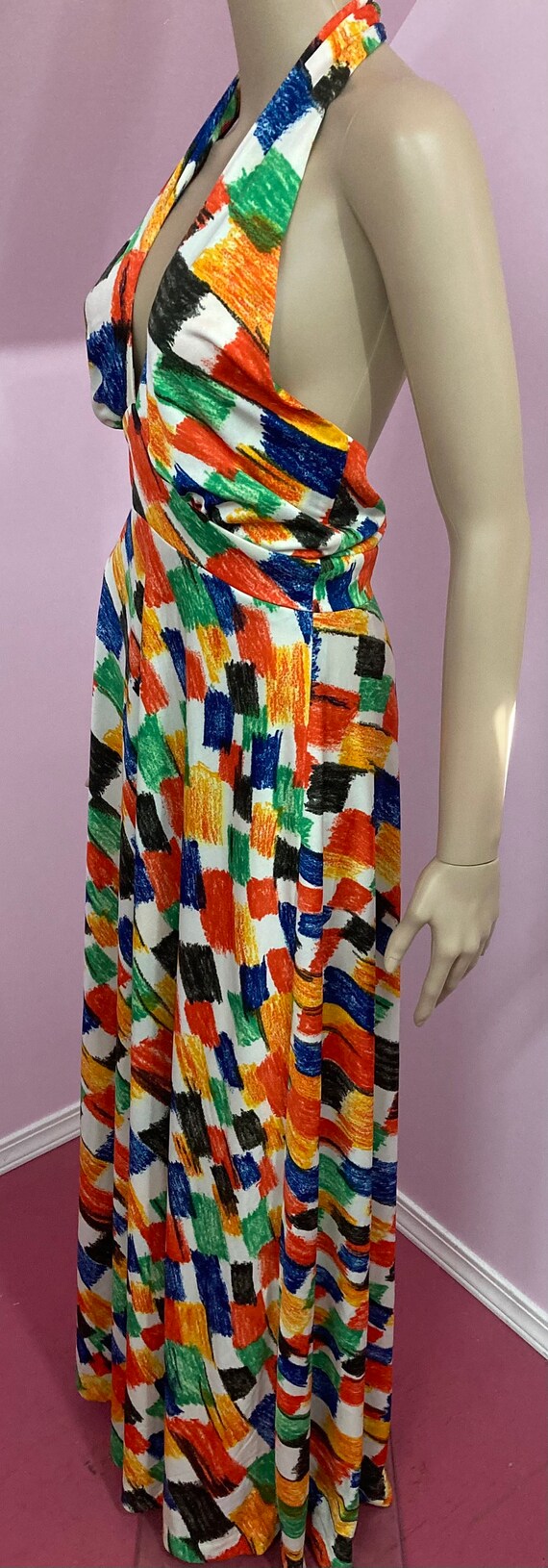 Vintage 70s Halter Maxi Dress. Bold Abstract Prin… - image 4