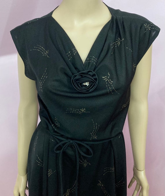 Vintage 70s Sheer Black Polyester Dress with Meta… - image 2