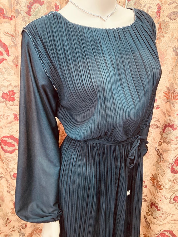 Vintage 70s Dress.Sheer Black Dress.Black Pleated… - image 8