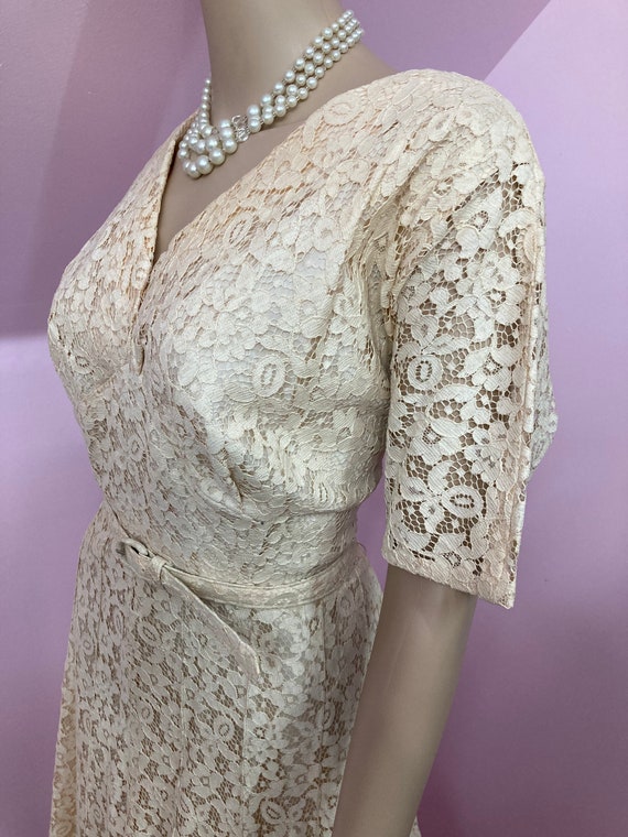 Vintage 50s Beige Lace Dress. VOLUP 50s Lace Dres… - image 8