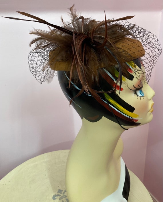 Vintage 90s Fascinator Hat. Brown Topper Hat with… - image 7