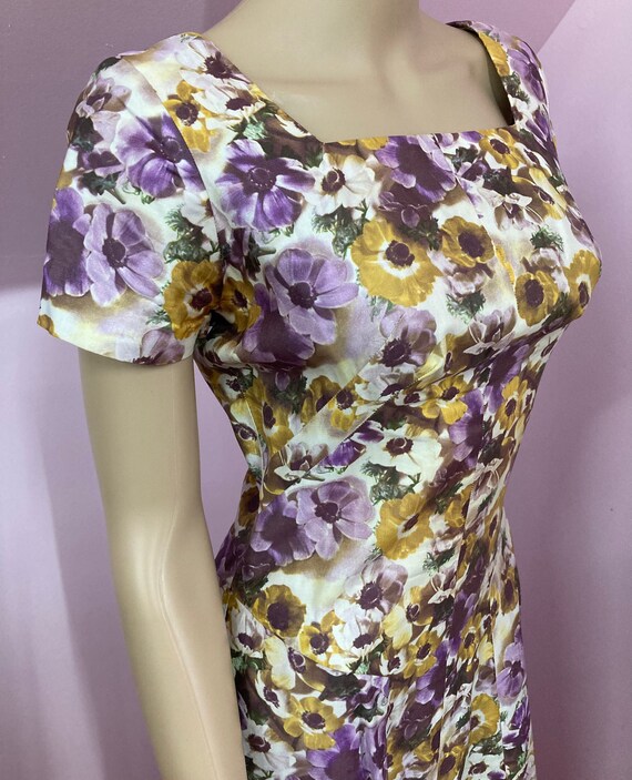 Vintage 50s Purple & Yellow Floral Dress. 50s Sho… - image 6