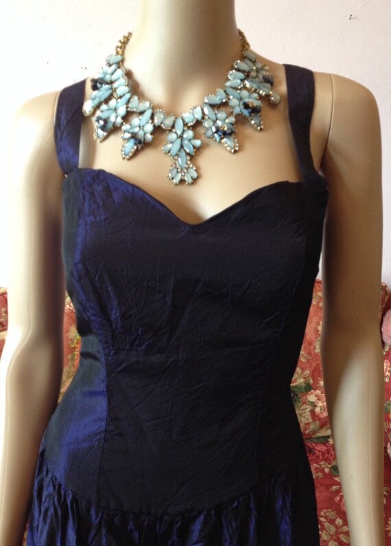 Vintage 60s Dress.60s Evening Gown.Blue/Black Sha… - image 2