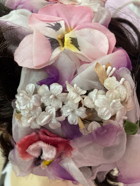 Vintage 50s Pink Pansy Whimsy Headband Hat. Fancy… - image 5