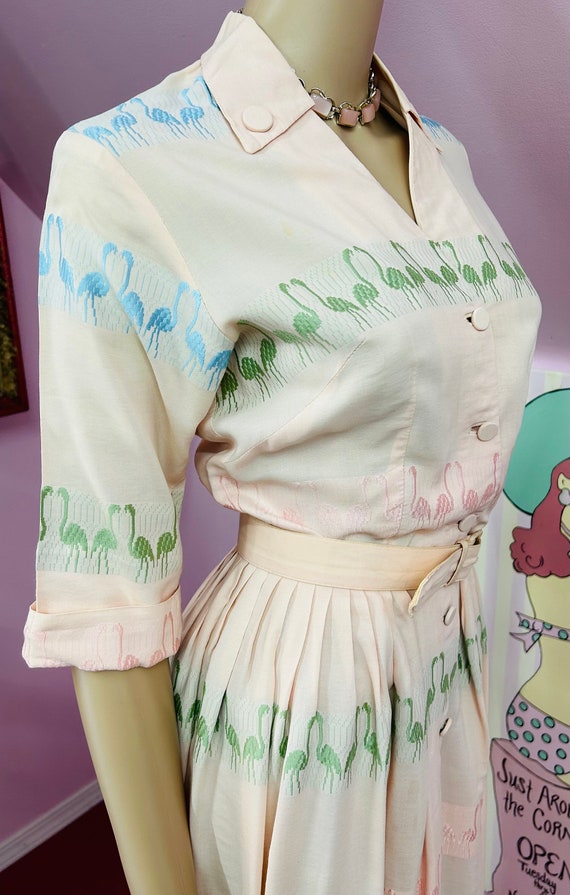 Vintage 50s Dress. 1950s Dress. Pink Cotton Flami… - image 4