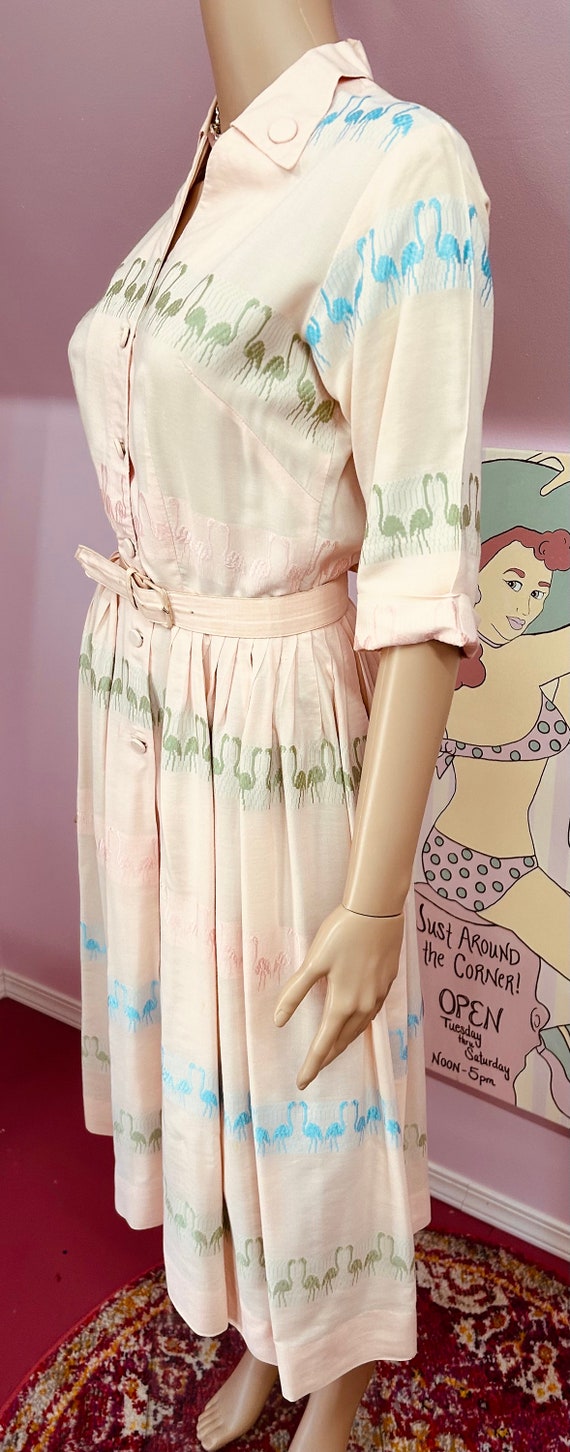 Vintage 50s Dress. 1950s Dress. Pink Cotton Flami… - image 6
