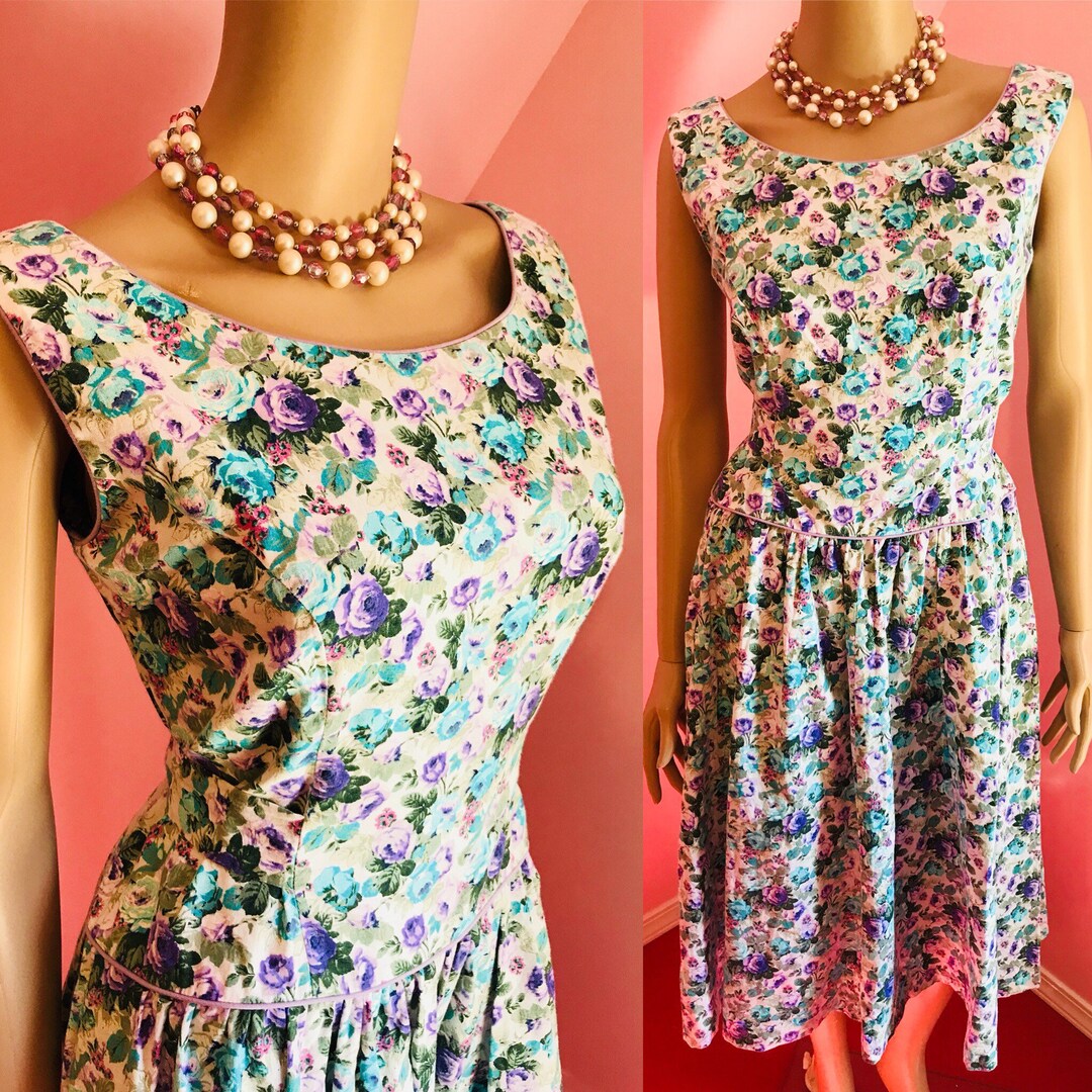 Vintage 80s Dress. Lanz Dress. Cotton Sundress. Floral Dress