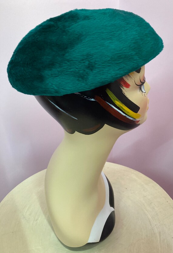 Vintage 70s Green Fur Felt Beret Hat by Nicholas … - image 3