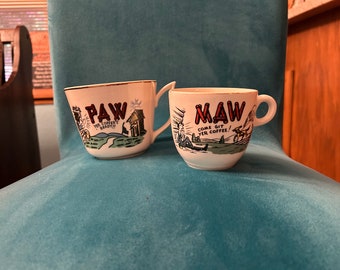 Vintage 50s Coffee Mugs. Maw & Paw Hillbilly Coffee Mugs