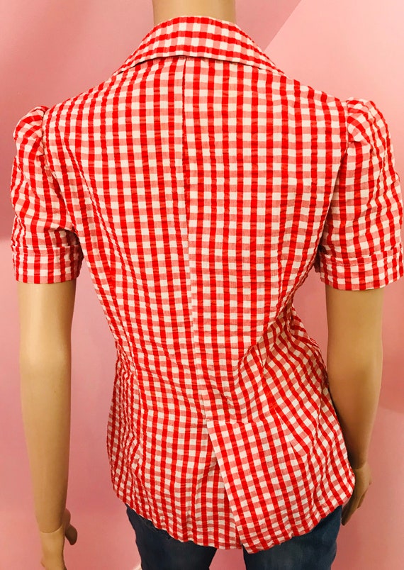 Vintage 70s Red & White Checkered  Blazer.Fritzi … - image 7