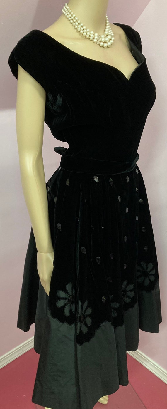 Vintage 50s Hannah Troy Original Dress. Black Vel… - image 5