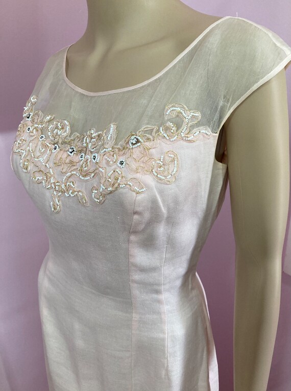 Vintage 50s Pink Cotton Linen Sleeveless Dress wi… - image 4