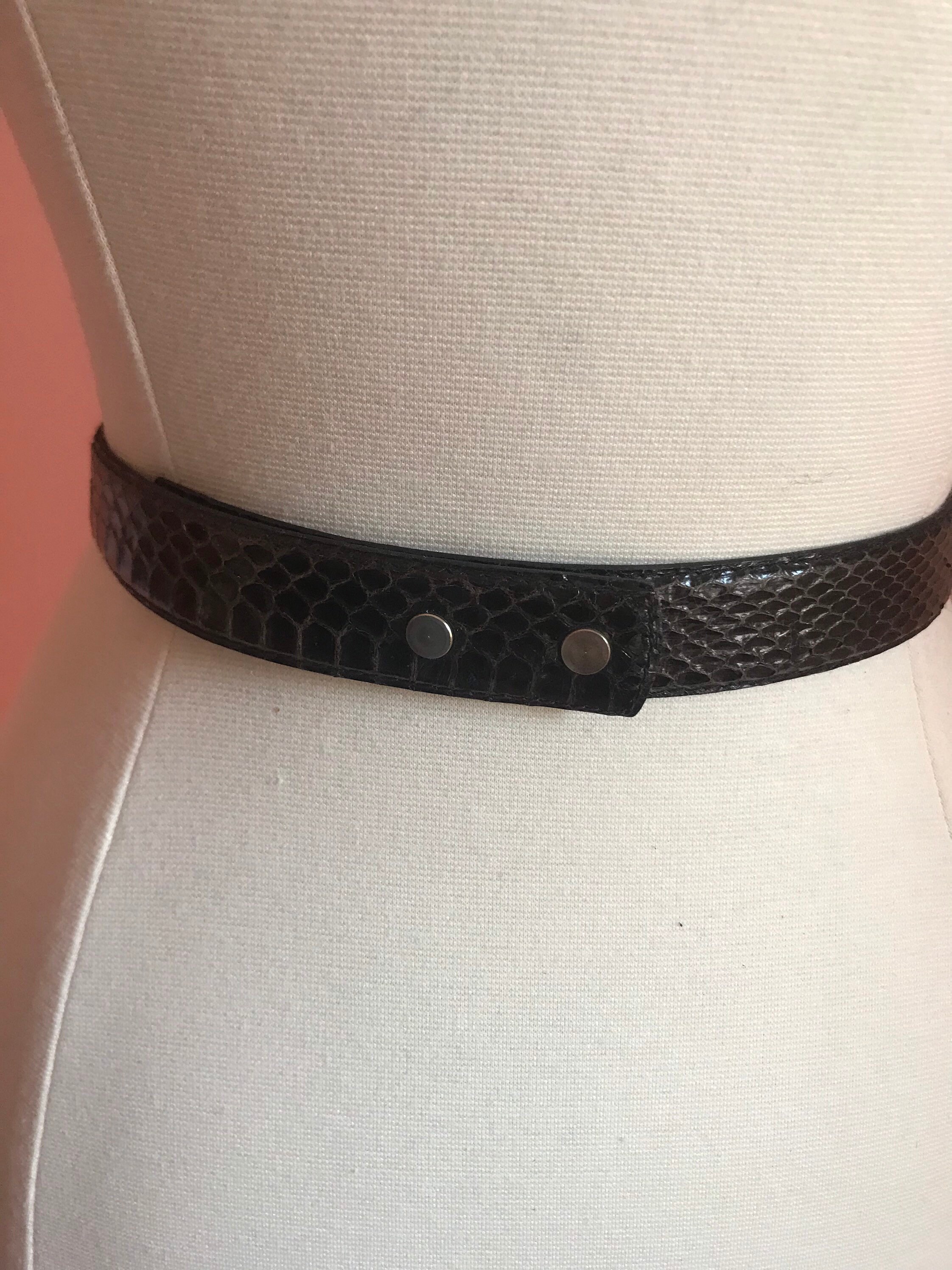 Vintage 70s Snakeskin Belt, Black & Gold Art Deco Buckle, 26  display picture 2