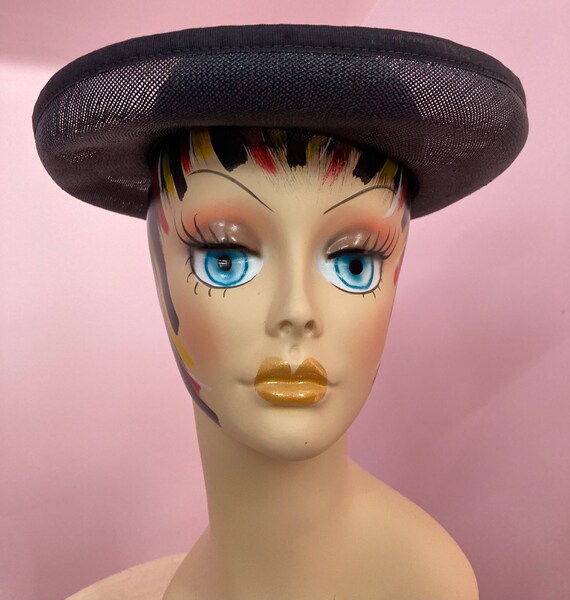 Vintage 50s Navy Blue Straw Hat - image 2