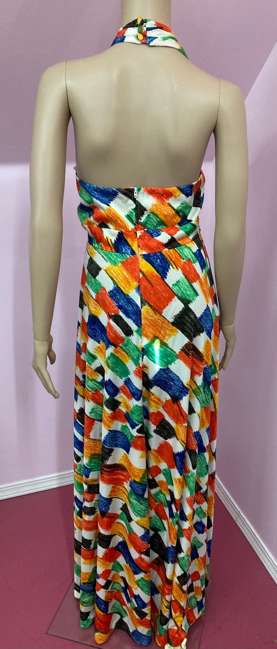 Vintage 70s Halter Maxi Dress. Bold Abstract Prin… - image 8