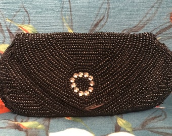 Vintage 40er Jahre schwarz Perlen Abendtasche. 1940er Jahre Hand Perlen Geldbörse