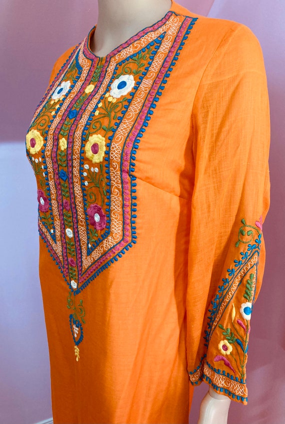 Vintage 60s Caftan. Orange Embroidered Caftan by … - image 6