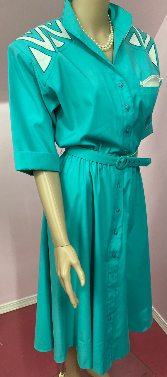 Vintage 80s Shirtwaist Dress. Two Tone Shirt Dres… - image 4