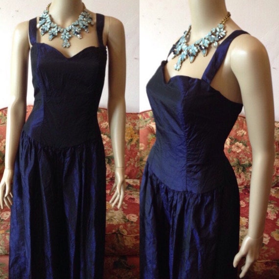 Vintage 60s Dress.60s Evening Gown.Blue/Black Sha… - image 1