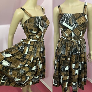 Vintage 60s Malia Hawaii Dress.Brown Hawaiian Dress by Malia. 50s Hawaiian Dress.X-Small to Small