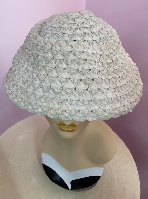 Vintage 50s White Cellophane Mushroom Hat - image 2