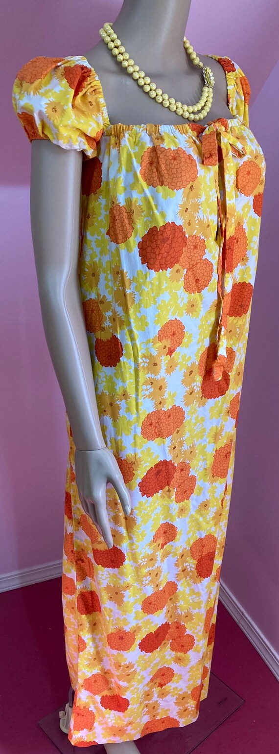 Vintage 50s Yellow & Orange Floral Dress. Long Co… - image 5