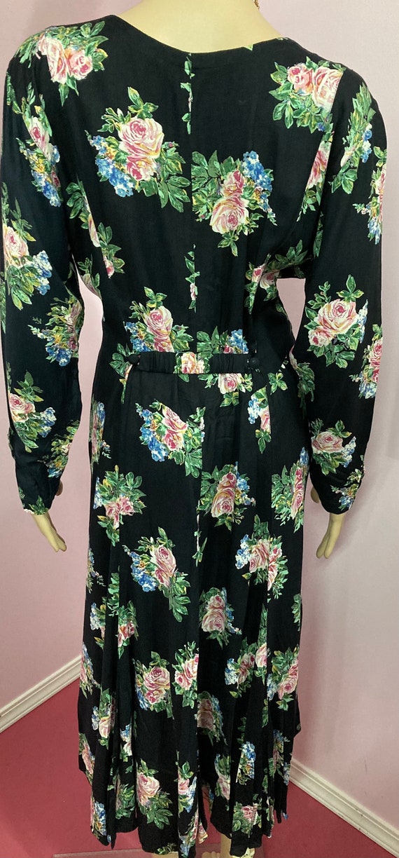 Vintage 90s Black Floral Dress. 90s Starina Rayon… - image 8