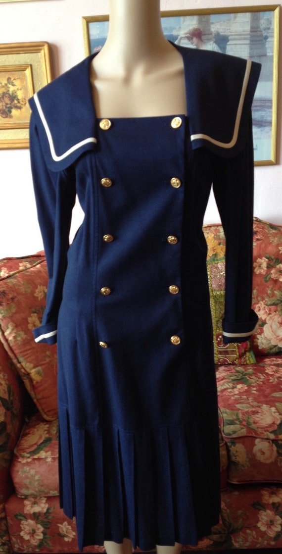 Vintage 1980s Dress.vintage 80s Dress.20s Style Sailor Dress.lanz Dress.navy  Blue Sailor Dress.gold Metal Buttons.nautical Dress. M/L - Etsy