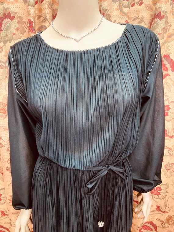 Vintage 70s Dress.Sheer Black Dress.Black Pleated… - image 3