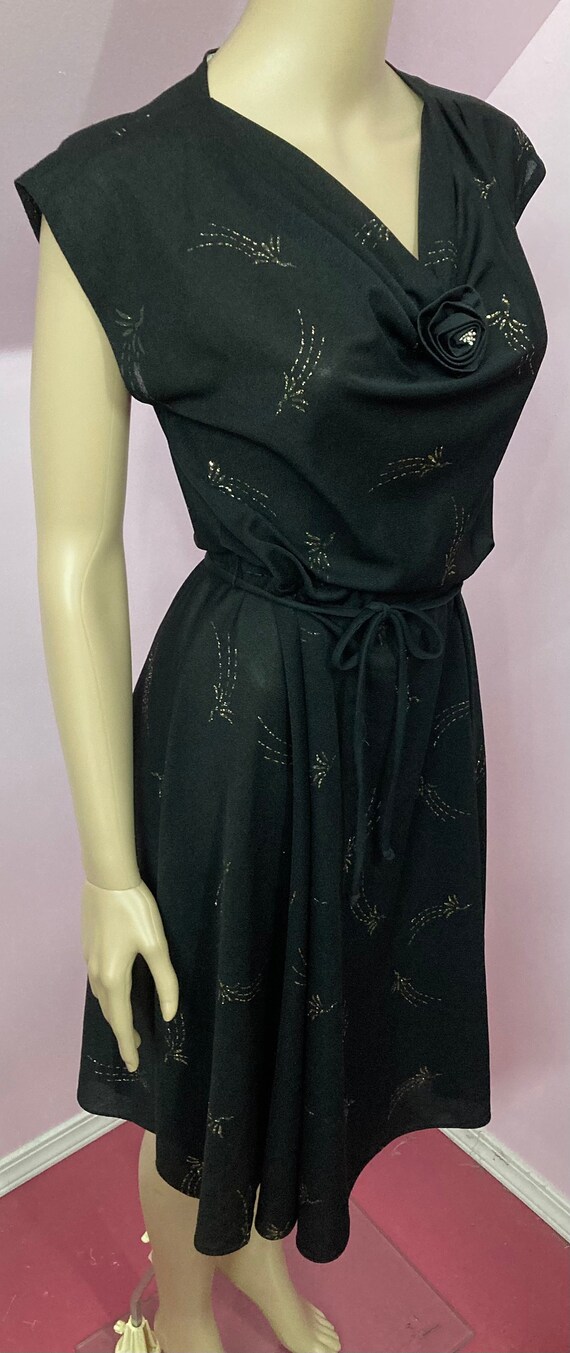 Vintage 70s Sheer Black Polyester Dress with Meta… - image 6