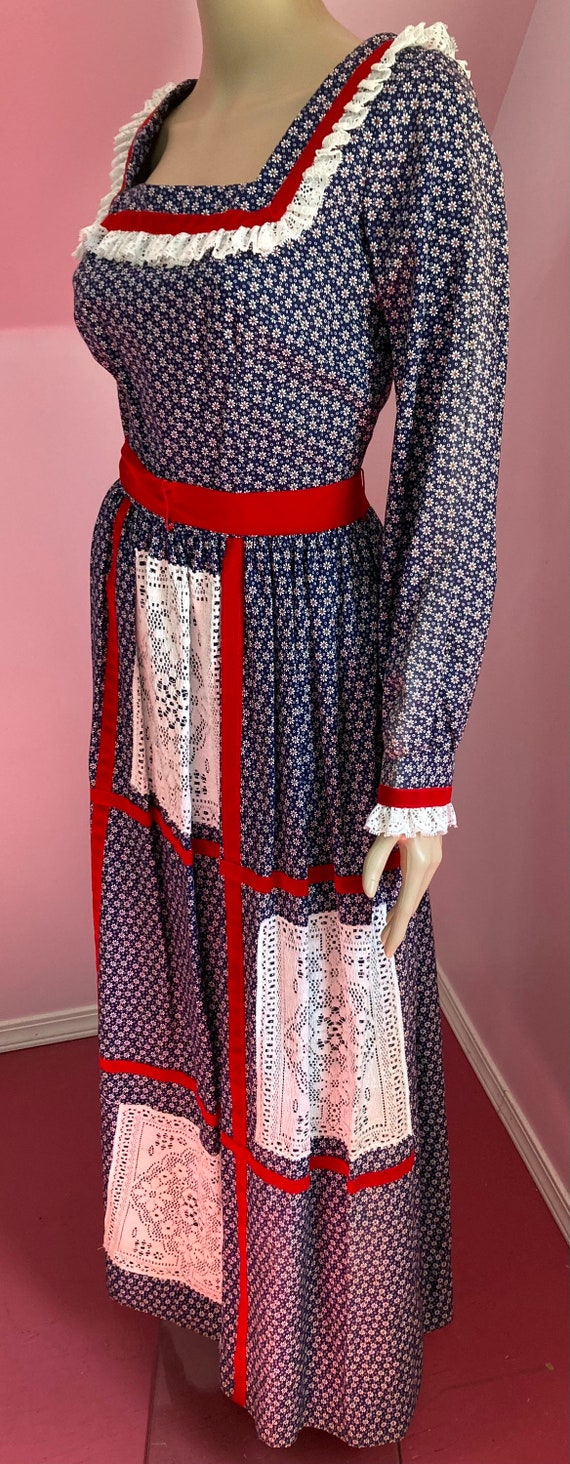 Vintage 70s Prairie Dress. Red, White & Blue Dres… - image 6