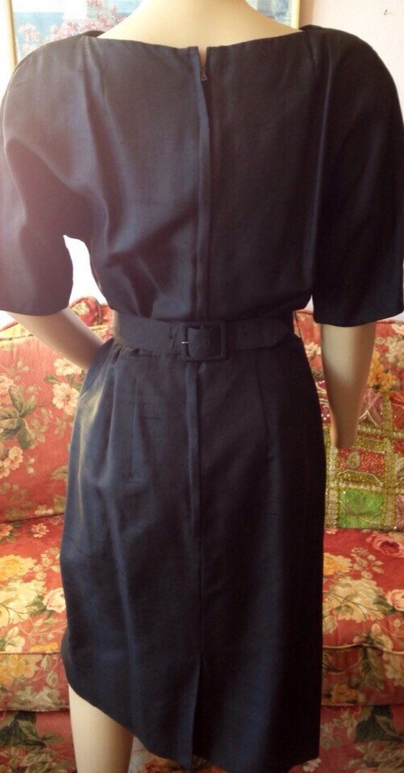 Vintage 50s Black Silk Shantung Dress by RK Origi… - image 5