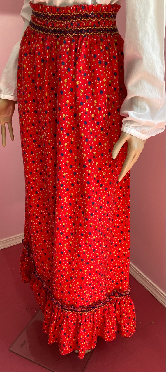 Vintage 70s Red Calico Print Long Skirt. Cottagec… - image 6