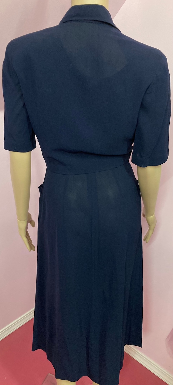 Vintage 40s Navy Blue Rayon Dress & Jacket Set - image 8