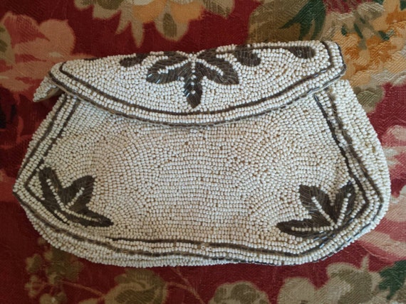 Vintage 1930s Hand Beaded Evening Bag Purse. Whit… - image 1