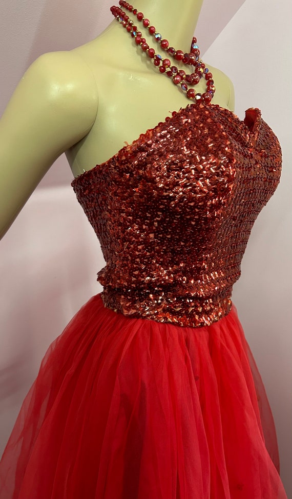 Vintage 50s Red Sequined Bustier & Tulle Shirt Se… - image 4