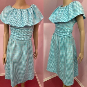 Vintage 60s Dress.Mid Century Modern Dress.Blue & White Checked Dress.Medium