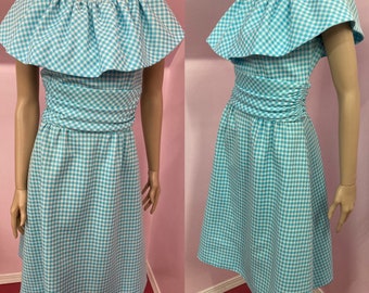 Vintage 60s Dress.Mid Century Modern Dress.Blue & White Checked Dress.Medium