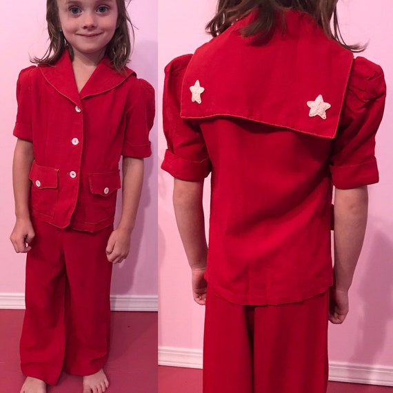Vintage 1940s Sailor Suit.40s Sailor Suit.Red Sail