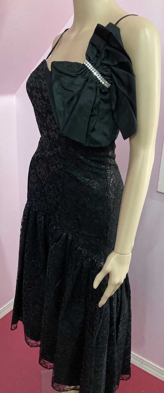 Vintage 80s Black Lace Party Dress by Flirtations… - image 4