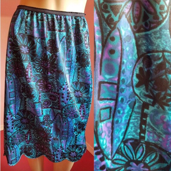 Vintage 1950s Blue Novelty Print Half Slip by Lorr