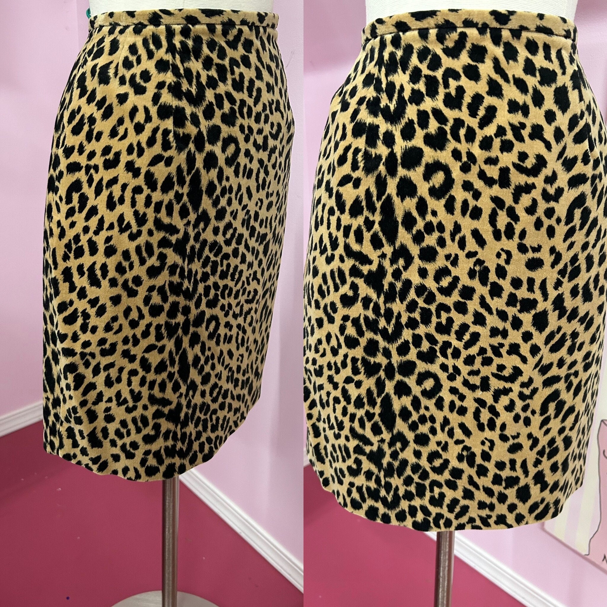 Vintage 80s Brown Velvet Cheetah Print Mini Skirt Etsy UK