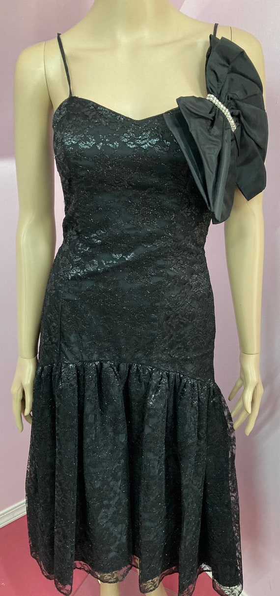 Vintage 80s Black Lace Party Dress by Flirtations… - image 2