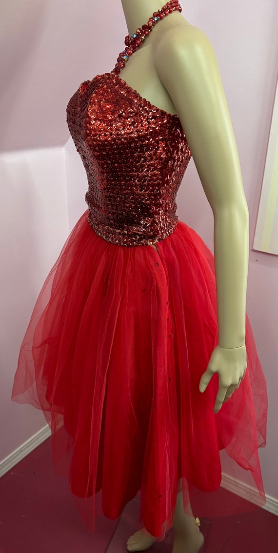 Vintage 50s Red Sequined Bustier & Tulle Shirt Se… - image 7